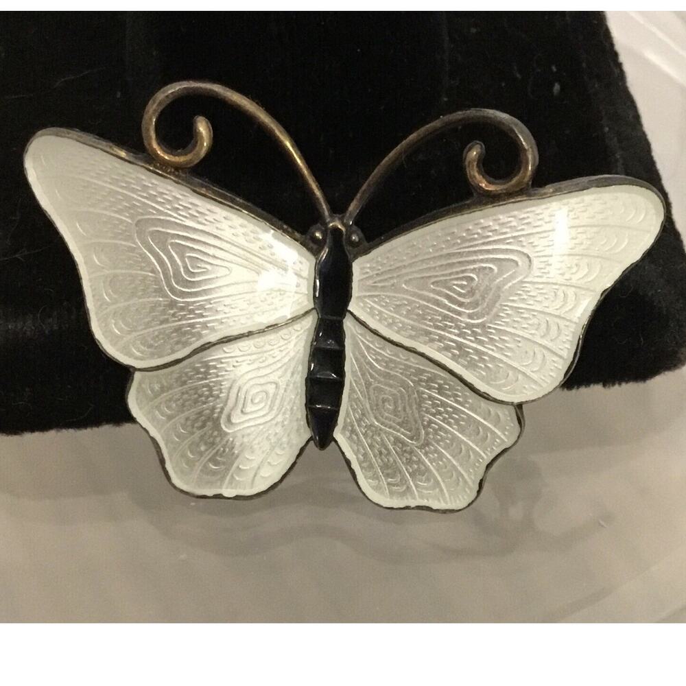 Vintage Ivar Holth Sterling White Black Enamel Butterfly MCM Brooch/Pin Norway